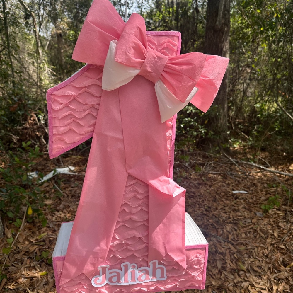 Pink Number One Birthday piñata with Bow